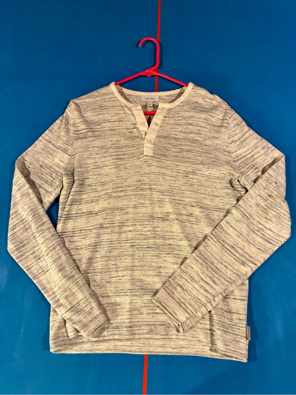 Calvin Klein Men's Heathered Cream & Gray Long-Sleeve Henley